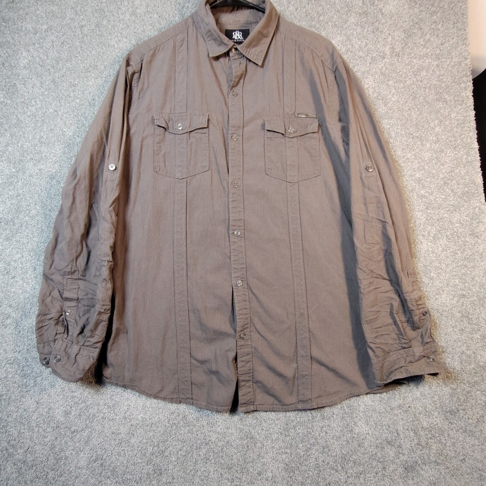 Rock Republic Mens Shirt Small Gray Long Sleeve Collared Solid Pocket Button Up